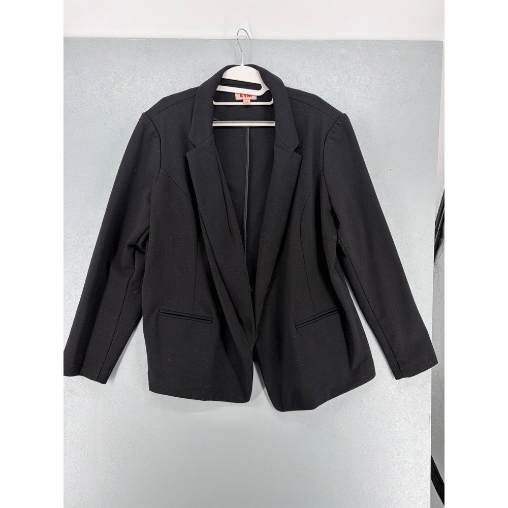Evri Blazer Women 1X Black Open Front Notched Lapel Plus‎ Size Professional Knit